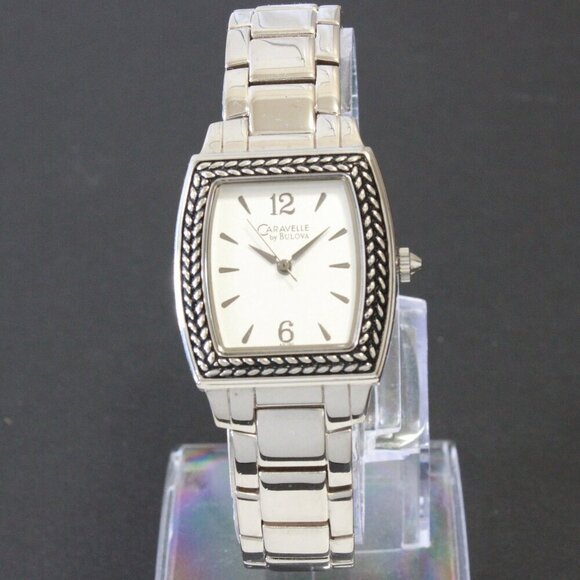 Caravelle Ladies Tonneau Style Quartz Watch By Bulova Silver Tone 26mm x 37.5mm - Picture 3 of 13